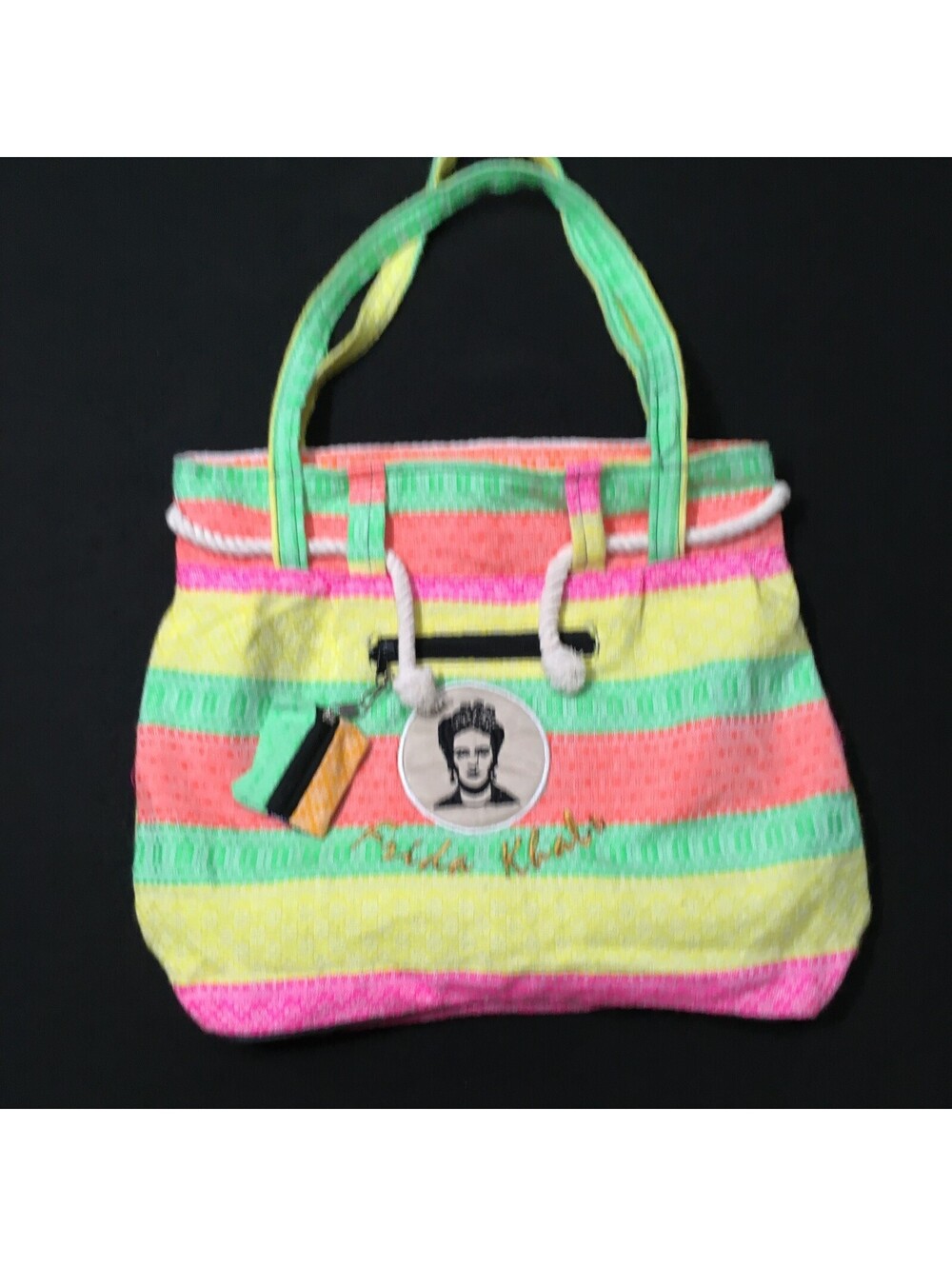 Tote Bag For Woman Frida Kahlo Market Bag Gift RAINBOW ROPE CLOSURE ZIP